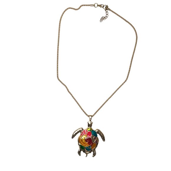 Turtle Pendant Necklace Gold with Enamel Inlay - Picture 2 of 7